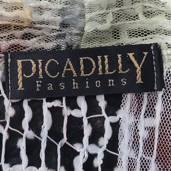 Picadilly ONE SIZE Floral Green Kimono Coverup Beachy Metallic Mesh Cardigan - Picture 7 of 7